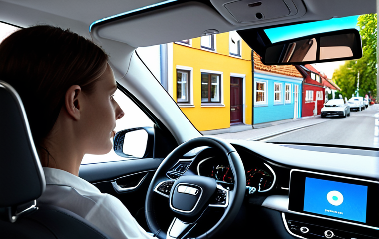 **
A sleek, modern self-driving car interior. A person is relaxing in the passenger seat, browsing a digital storefront projected onto the windshield. Soft ambient lighting illuminates the cabin. Outside, a glimpse of a typical Swedish suburban street with colorful houses. Focus on the seamless integration of shopping and relaxation within the autonomous vehicle. A feeling of comfortable productivity.
**